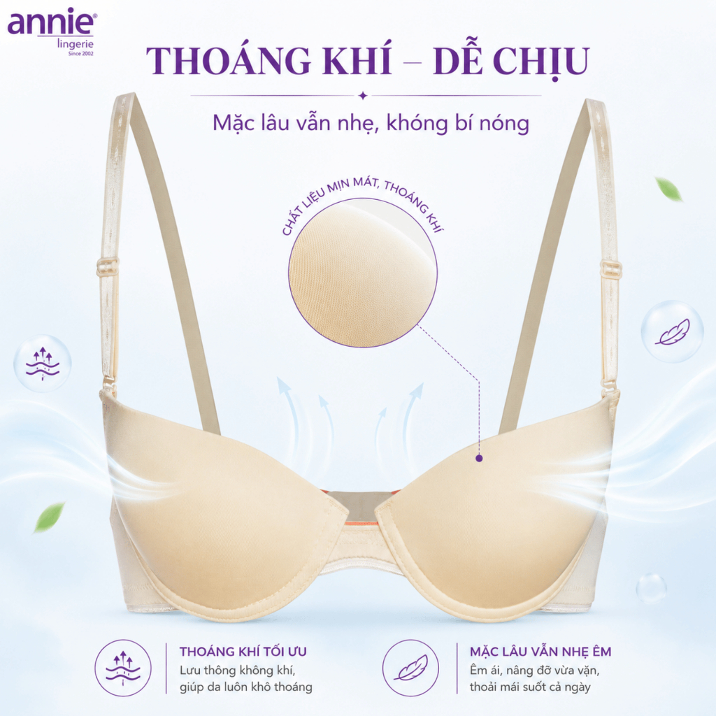 Áo Ngực Cao Cấp Tạo Dáng Ngực annie bra 8131B mút vừa,trơn,ôm ngực vải lót cotton thấm hút thoáng mát