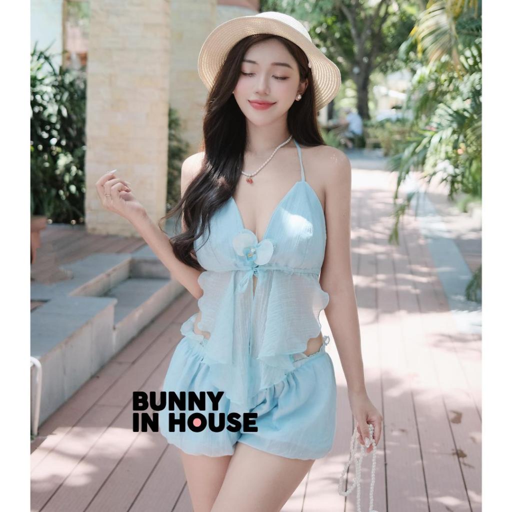 [KHÔNG KÈM HOA] Set Cổ Yếm MẶC ĐƯỢC 2 KIỂU Quần Bí Đi Biển Chất Voan Tơ Sexy Kín Đáo B08 BIKINI BUNNY IN HOUSE