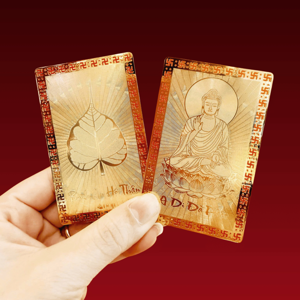 Combo 2 Thẻ Bình An Phú Quý Tài Lộc Và Hộ Thân May Mắn "A Di Đà Phật" DOJI Quà Tặng Kim Bảo Phúc Phong Thủy