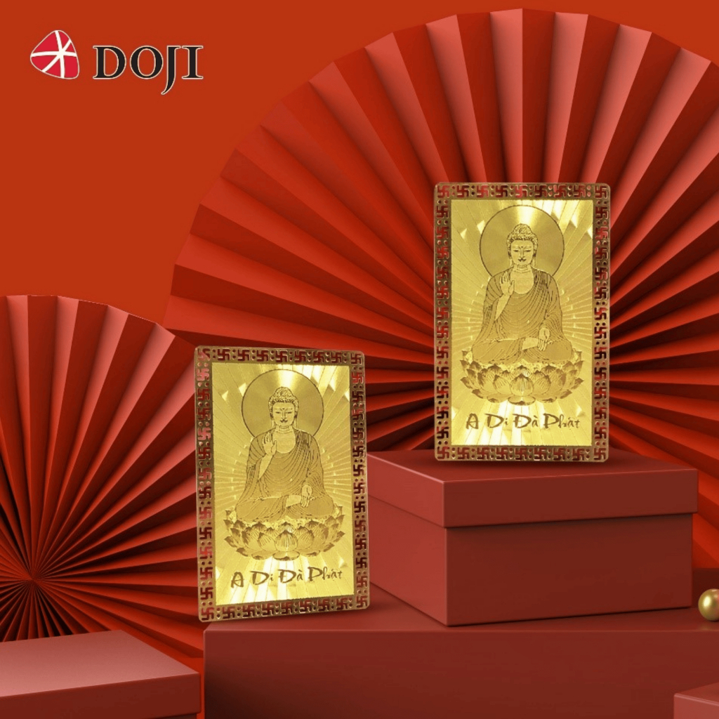 Combo 2 Thẻ Bình An Phú Quý Tài Lộc Và Hộ Thân May Mắn "A Di Đà Phật" DOJI Quà Tặng Kim Bảo Phúc Phong Thủy