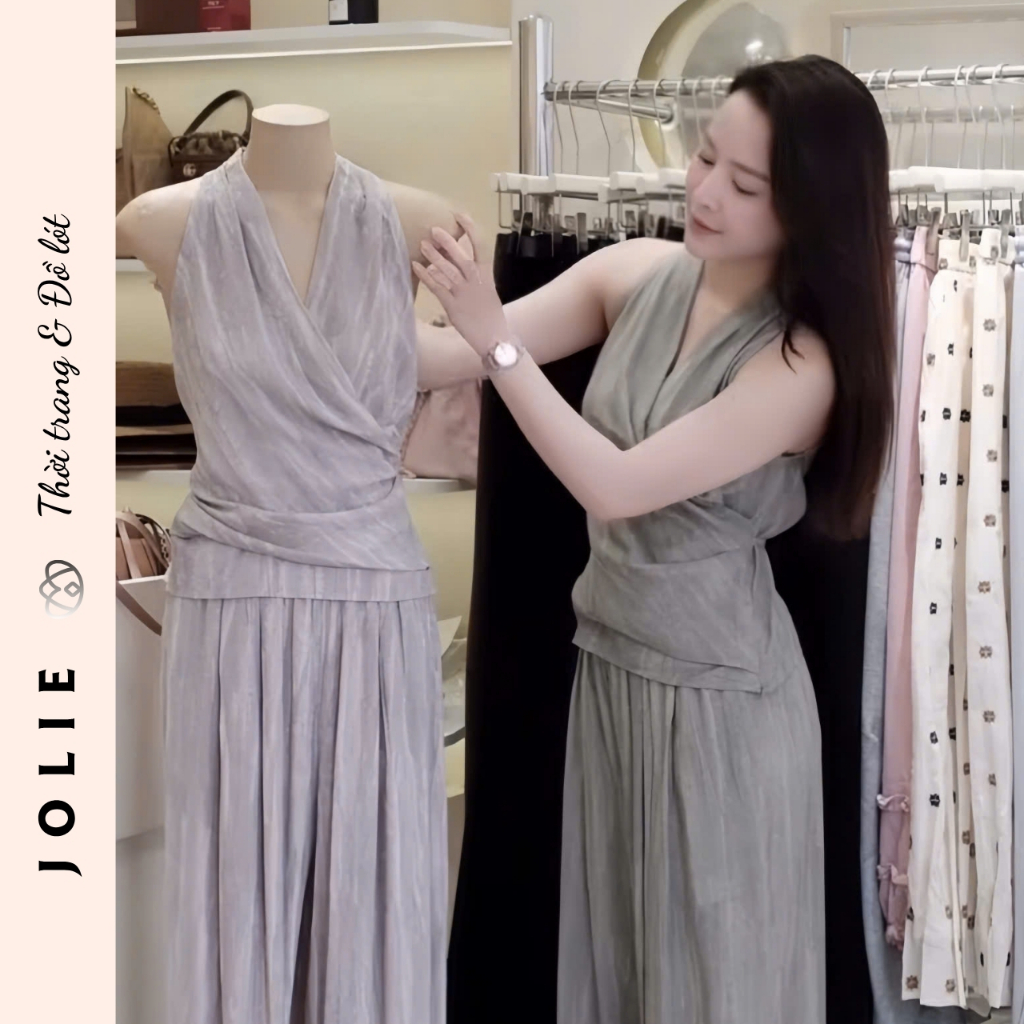 Set Đồ Lụa Cổ Yếm Vắt Chéo Dáng Dài Sang Chảnh JOLIE