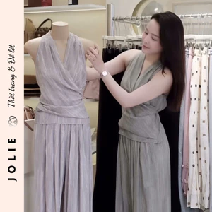 Set Đồ Lụa Cổ Yếm Vắt Chéo Dáng Dài Sang Chảnh JOLIE