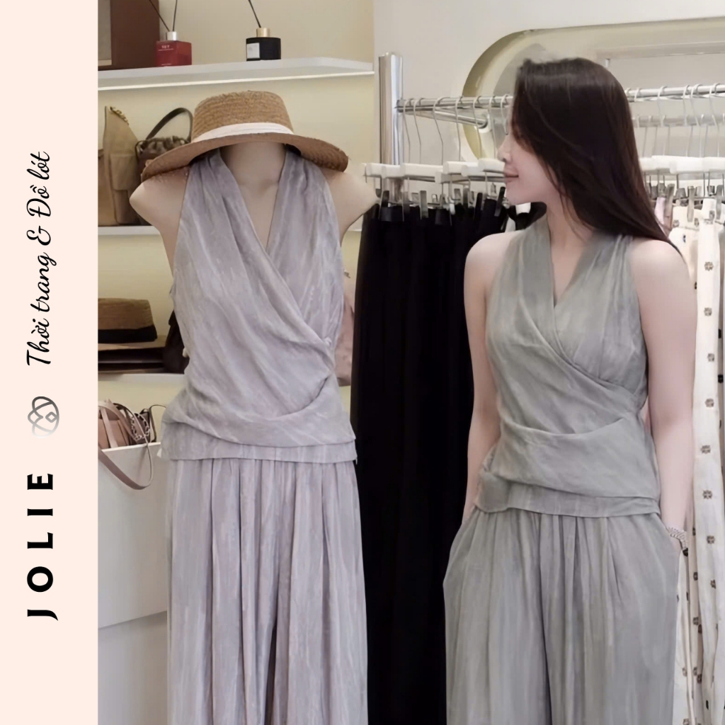 Set Đồ Lụa Cổ Yếm Vắt Chéo Dáng Dài Sang Chảnh JOLIE
