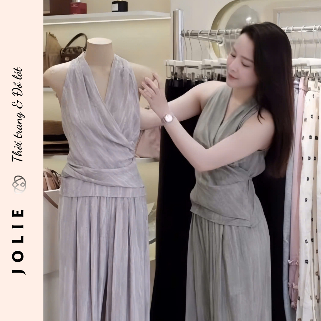 Set Đồ Lụa Cổ Yếm Vắt Chéo Dáng Dài Sang Chảnh JOLIE