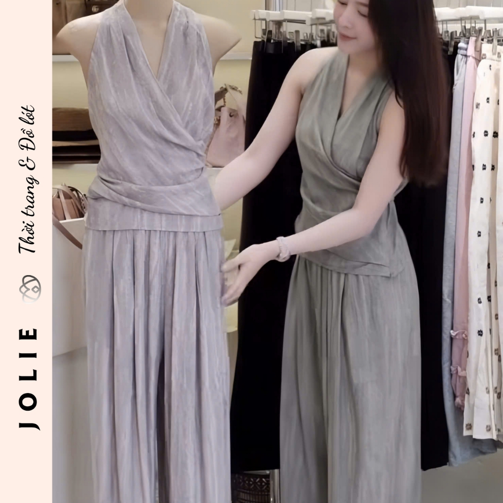 Set Đồ Lụa Cổ Yếm Vắt Chéo Dáng Dài Sang Chảnh JOLIE