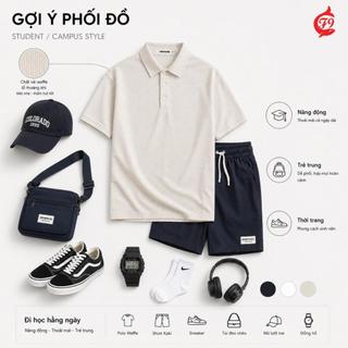 Áo Polo Nam Nữ FOXNINE Vải Tổ Ong Cổ Bẻ Tay Lỡ Dáng Rộng Thoáng Mát Oversized Waffle Polo