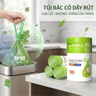 combo 3 cuộn túi đựng rác hương ngải cứu có dây rút, túi đựng rác chống côn trùng