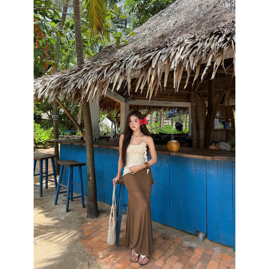 Chân Váy Nữ GRILVY SKIRT Form Dài Chất Thun Lưới Đi Biển SECODEE