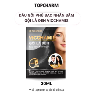 Dầu gội phủ bạc nhuộm đen tóc Vicchamis Gội là đen chiết xuất nhân sâm dưỡng tóc chắc khỏe gói 30ml - TOPCHARM