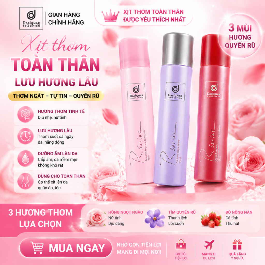 【999+ Đã Bán】Xịt Khử Mùi  Rsaria 75ml Chính Hãng Thái Lan - Ngăn Mồ Hôi 48H, Thơm Lâu, Nam Nữ