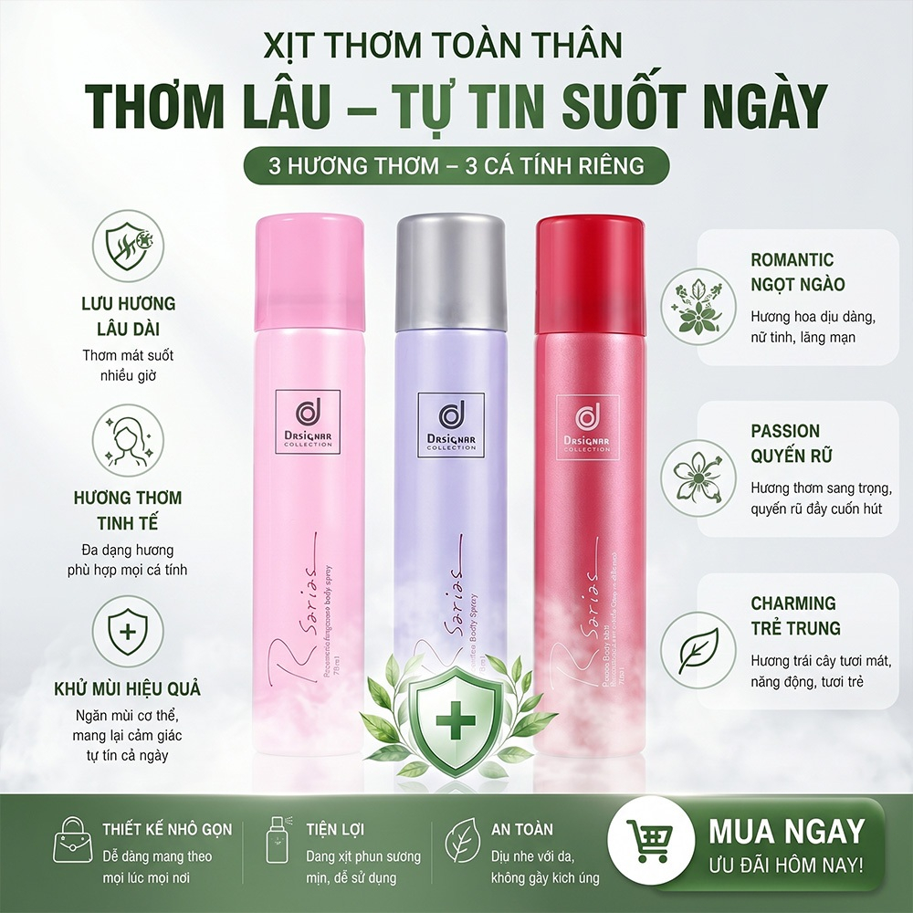 Nước hoa xịt toàn thân dòng R của Thái Lan – Loại bỏ mùi cơ thể, thiết kế nhỏ gọn, tiện lợi, phù hợp cho cả nam và nữ
