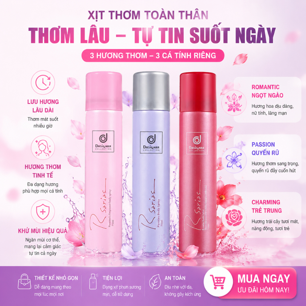 【999+ Đã Bán】Xịt Khử Mùi  Rsaria 75ml Chính Hãng Thái Lan - Ngăn Mồ Hôi 48H, Thơm Lâu, Nam Nữ