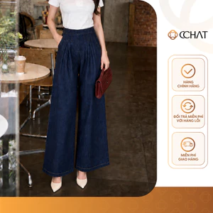 Quần Jean Nữ 𝐂𝐂𝐇𝐀𝐓 Dáng Suông Luna Xếp Ly Cạp Chất Liệu Jeans Denim Cao Cấp 16GDJ2003ST