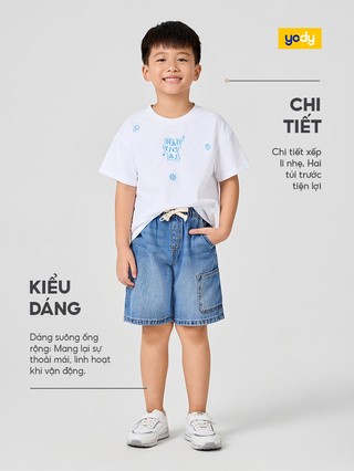 Quần Short Jeans Kid YODY Cạp chun co giãn TRA BCJS26S001