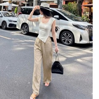 𝗟𝘂𝗿𝗮 𝗣𝗮𝗻𝘁𝘀 𝗟𝗶𝗻𝗲𝗻 - | LY LINEN | - Quần Linen Tưng gân NỬA CHUN ống xuông mềm mát