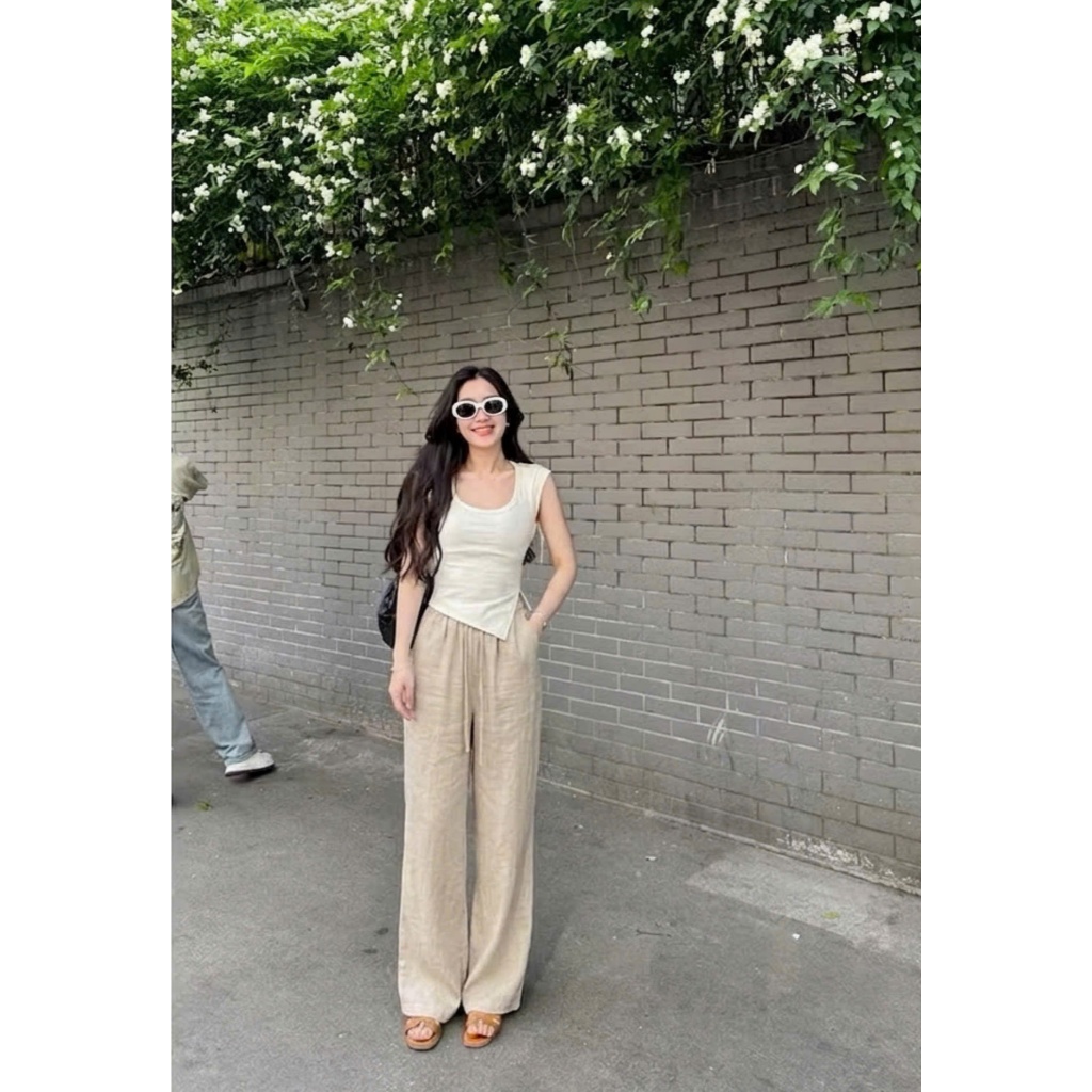𝗟ura 𝗣𝗮𝗻𝘁𝘀- Quần Linen dáng xuông cạp chun
