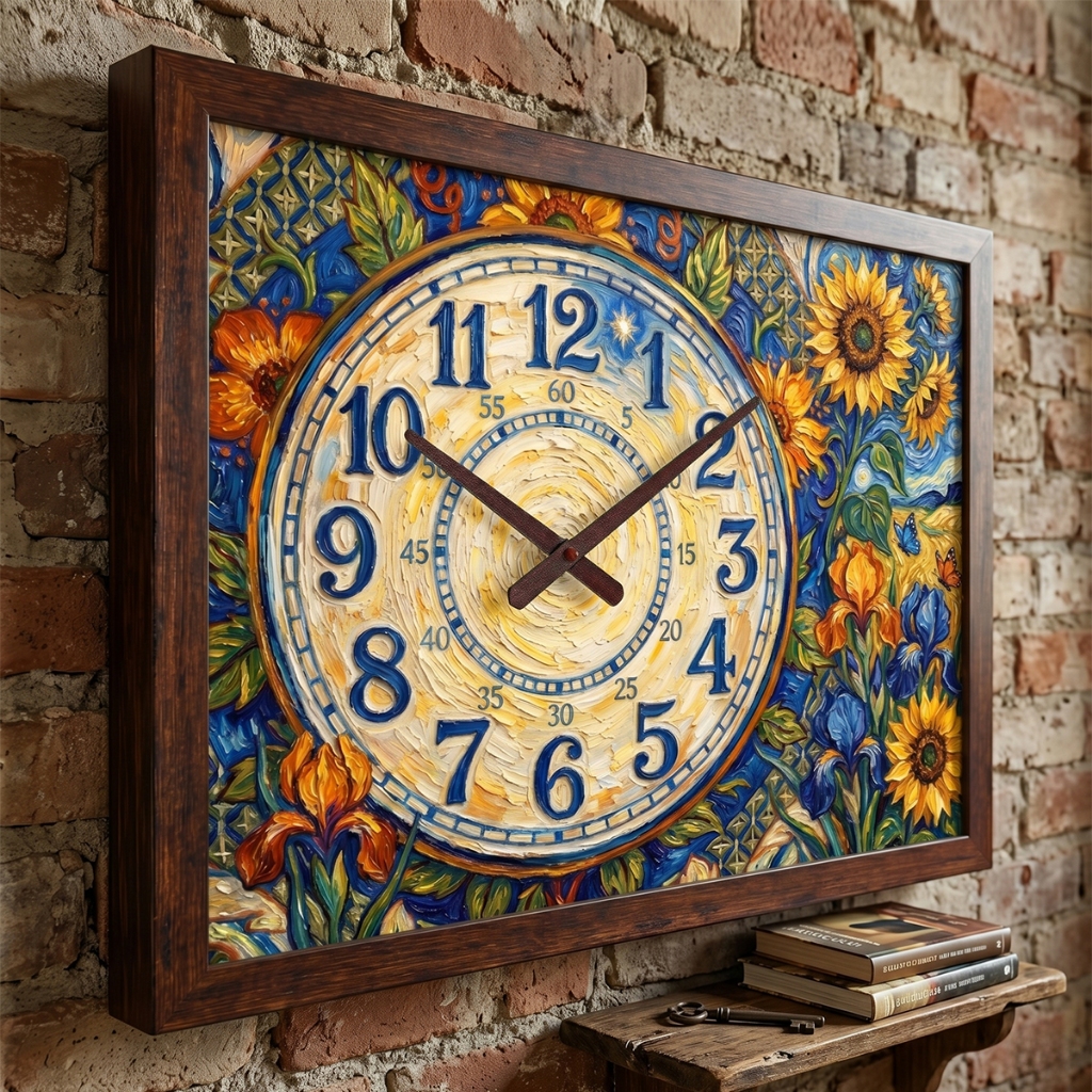 Đồng Hồ Treo Tường Khung Vân Gỗ, Họa Tiết Van Gogh Cổ Điển, Tranh Đồng Hồ Nghệ Thuật Decor Nhà Cửa, Quà Tặng Đồng Hồ 1