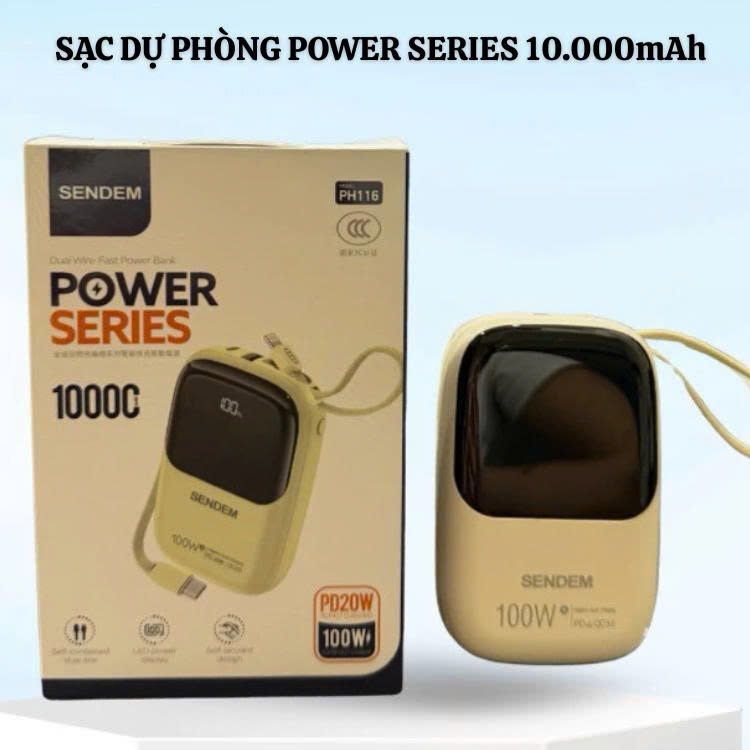 Bộ sạc dư phòng Power Series công suất 100w dung lượng 10.000mAh tích hợp 2 cổng sạc Type-C:Lightning