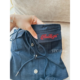 Set Jeans Bò Áo Quây Thêu Mix Chân Váy Xoè QC