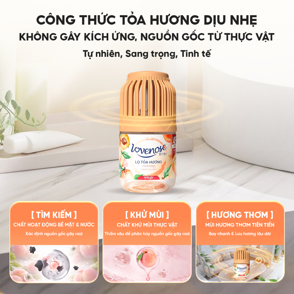 [TẶNG 6 TÚI THƠM] Combo 03 Lọ Tỏa Hương Lovenose thơm phòng tự nhiên, khử mùi hôi phòng - 180ml/lọ