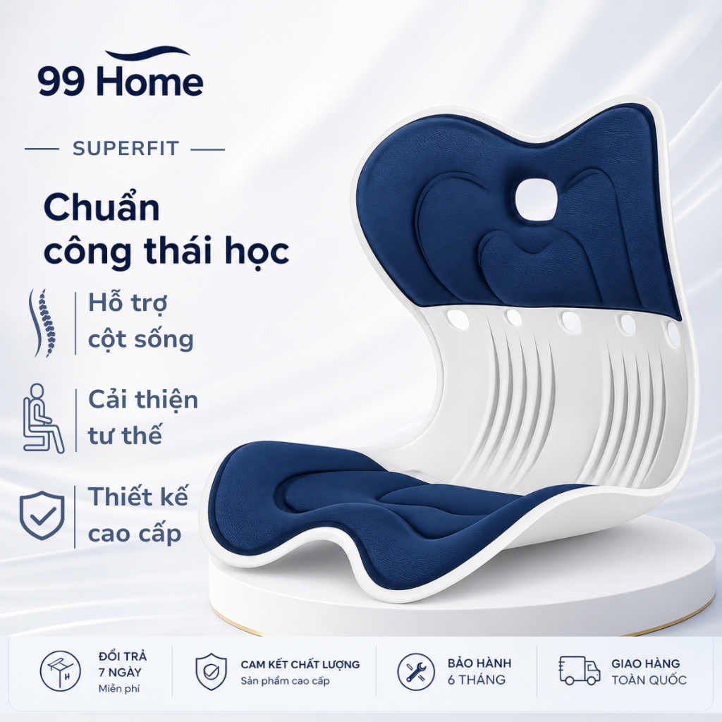 [Bản SuperFit] Ghế Tựa Lưng Công Thái Học Giảm Đau Mỏi Lưng, Chỉnh Dáng Ngồi Đúng, Thư Giãn Cột Sống