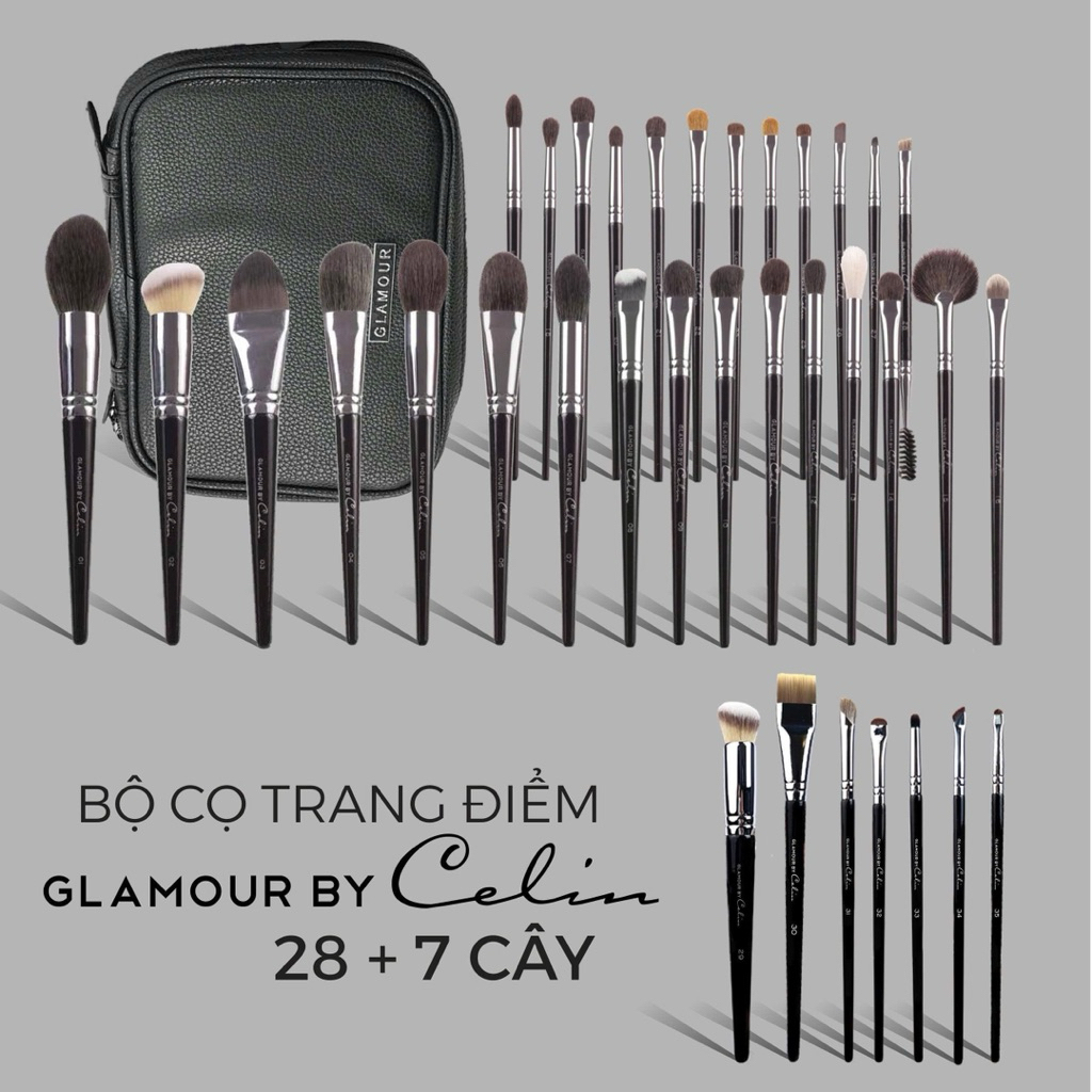 [Fullset] Bộ Cọ Trang Điểm Chuyên Nghiệp Celin Glamour 35 Cây (28+7) - Cọ Makeup Cao Cấp Kèm Túi Da Sang Trọng