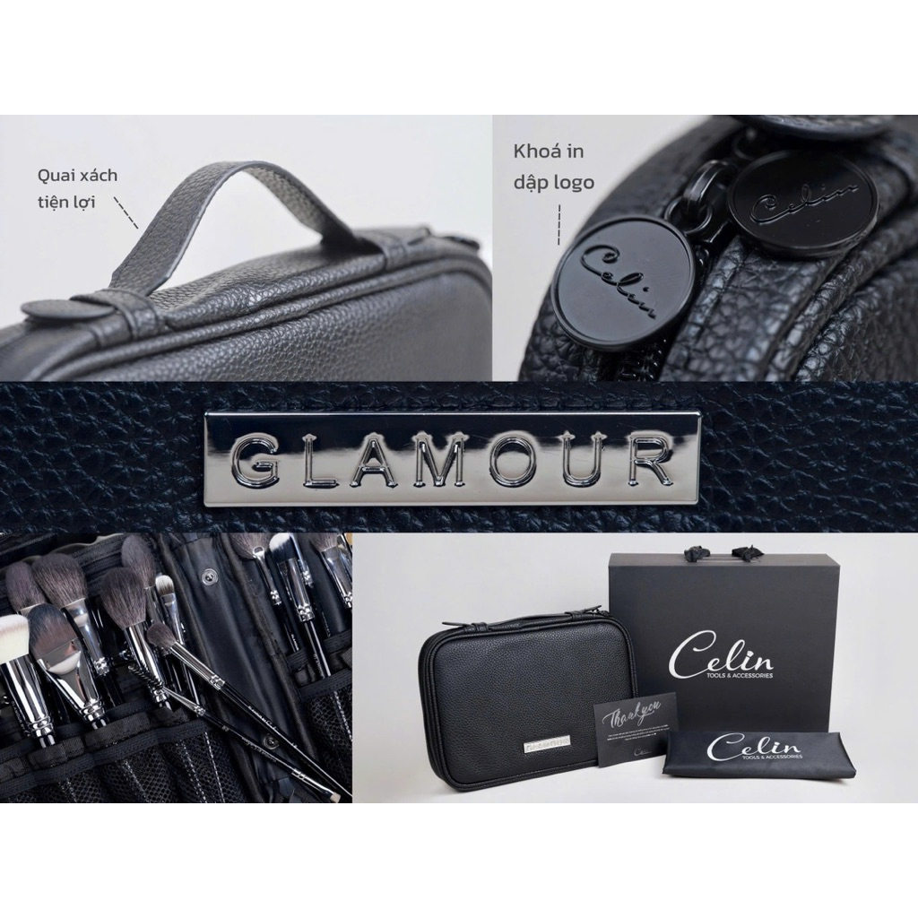 [Fullset] Bộ Cọ Trang Điểm Chuyên Nghiệp Celin Glamour 35 Cây (28+7) - Cọ Makeup Cao Cấp Kèm Túi Da Sang Trọng