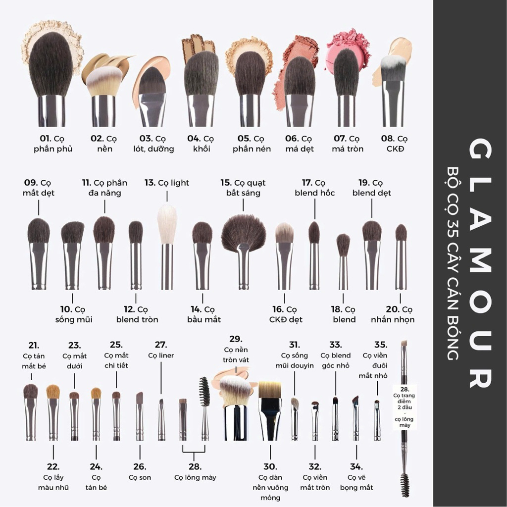 [Fullset] Bộ Cọ Trang Điểm Chuyên Nghiệp Celin Glamour 35 Cây (28+7) - Cọ Makeup Cao Cấp Kèm Túi Da Sang Trọng