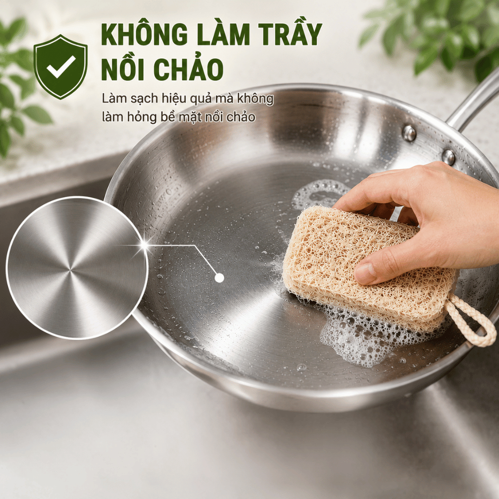 Combo 5 Miếng Rửa Chén Xơ Mướp Đa Năng, Sạch Dầu Mỡ, Chống Trầy Xước, Mềm Mại An Toàn Cho Da Tay
