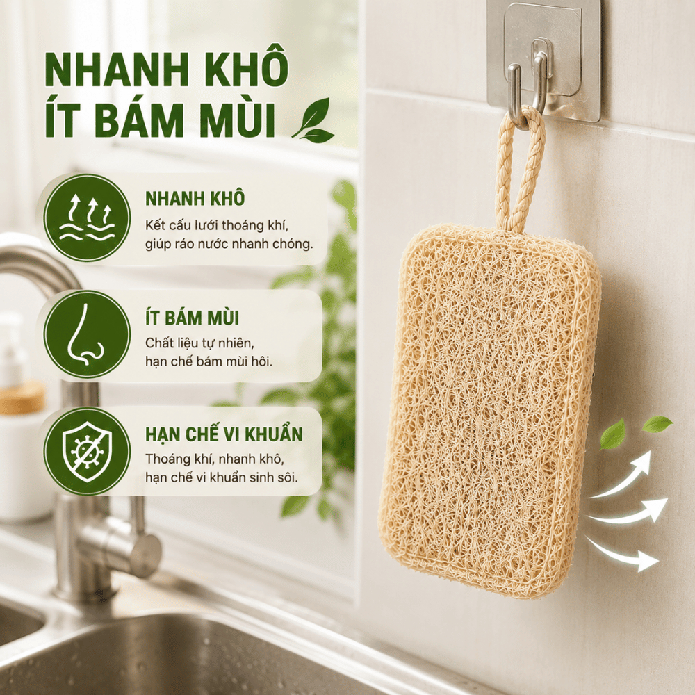 Combo 5 Miếng Rửa Chén Xơ Mướp Đa Năng, Sạch Dầu Mỡ, Chống Trầy Xước, Mềm Mại An Toàn Cho Da Tay