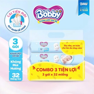 [BÁN THÙNG] Thùng 30 Gói Khăn Ướt Bobby 32 Tờ Dịu Nhẹ An Toàn Cho Làn Da Bé -  Lucie's Mom