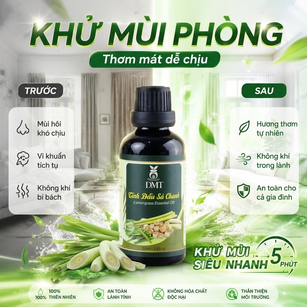 Tinh dầu sả chanh nguyên chất DMT-  khử mùi tức thì, diệt khuẩn, đuổi muỗi, xông phòng 30/50/100ml