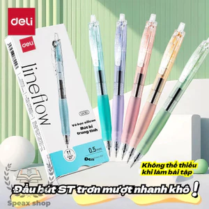 Deli Bút Gel Bấm 0.5mm ST Tip – Mực Khô Nhanh, Viết Êm Trơn, Thân Bút Màu Sắc Trẻ Trung 5 Cây/Hộp
