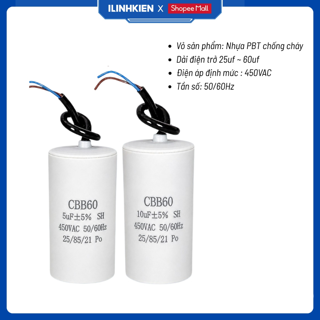 Tụ điện động cơ máy bơm CBB60 đầy đủ giá trị 4uf - 35uf chất lượng cao iLinhkien
