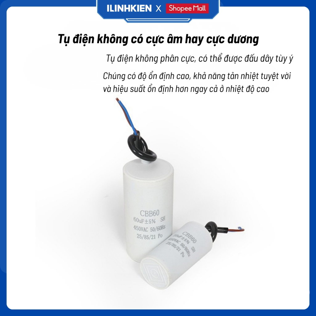 Tụ điện động cơ máy bơm CBB60 đầy đủ giá trị 4uf - 35uf chất lượng cao iLinhkien