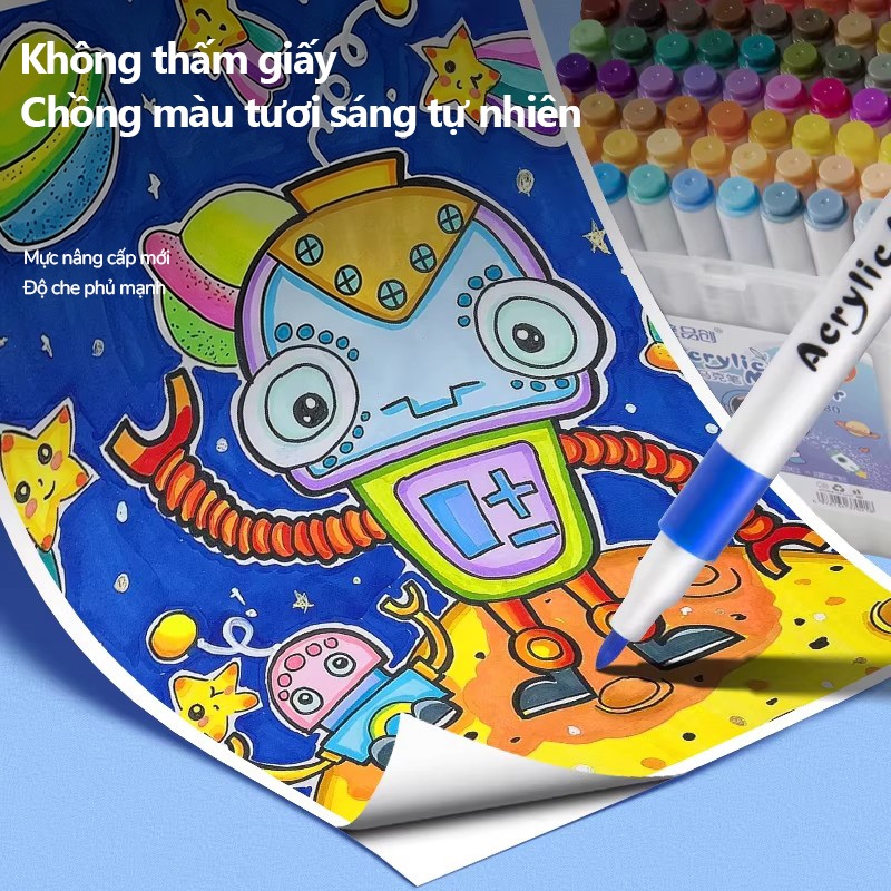 Màu Acrylic Marker Combo Ngòi Vẽ Trên Mọi Chất Liệu, Không Lem Chống Nước, Màu Sắc Tươi Sáng Cho Bé Học Sinh