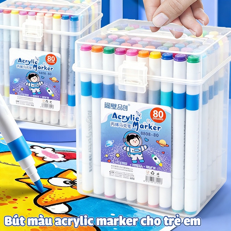 Màu Acrylic Marker Combo Ngòi Vẽ Trên Mọi Chất Liệu, Không Lem Chống Nước, Màu Sắc Tươi Sáng Cho Bé Học Sinh