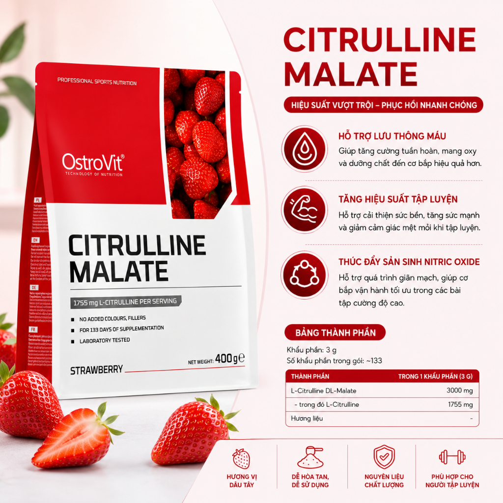 OSTROVIT CITRULLINE -  PUMP CƠ TRONG TẬP LUYỆN (400 GRAMS)