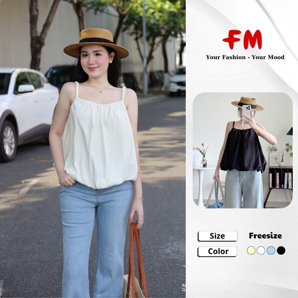 Áo 2 Dây Nữ FMSTYLE Lai Bí Nhún Ngực Dễ Thương Phong Cách Hàn Quốc 26050129