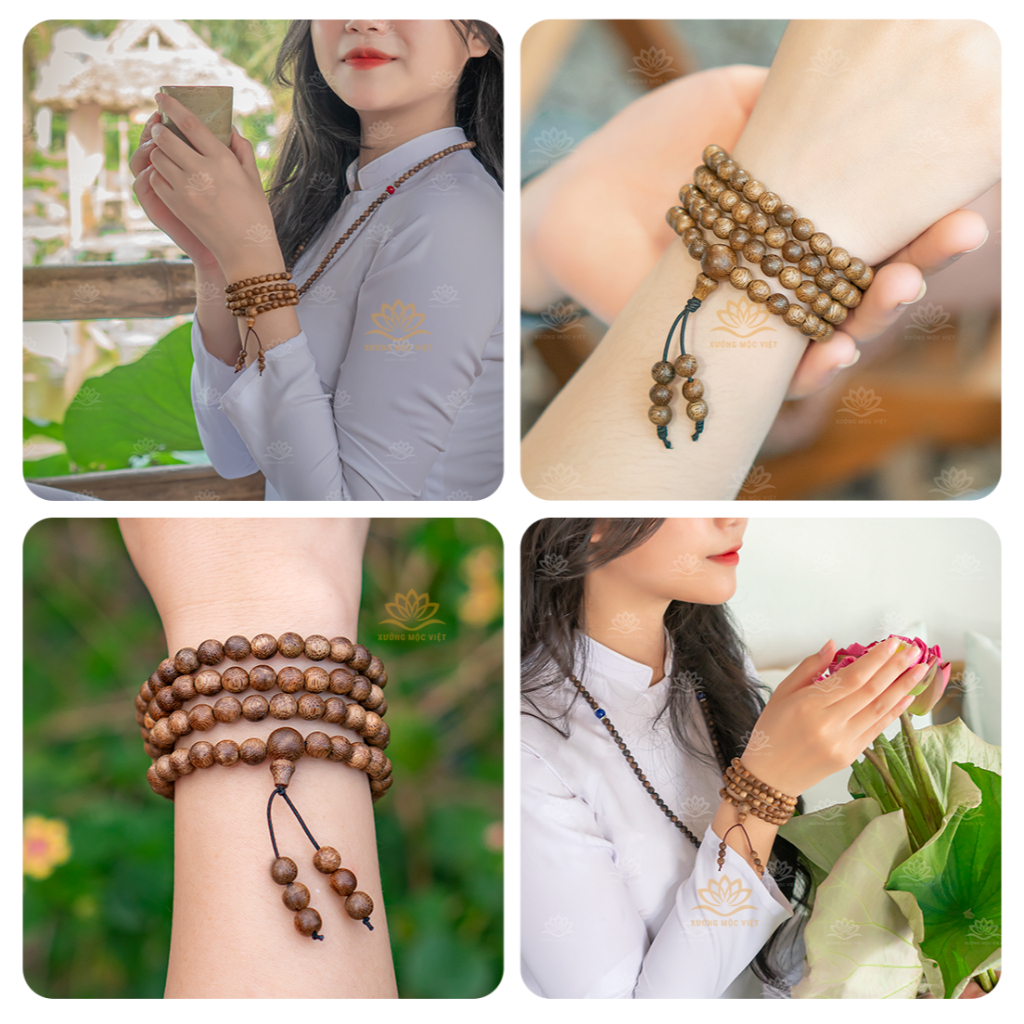 Vòng tay chuỗi trầm hương 108 hạt Trầm Tóc Vườn mang may mắn bình an tài lộc - Xưởng Mộc Việt