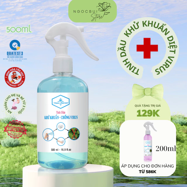 Bình xịt khử khuẩn diệt virus tinh dầu sả chanh Thảo Nguyên rửa tay khô đuổi muỗi khử mùi 200-500ml