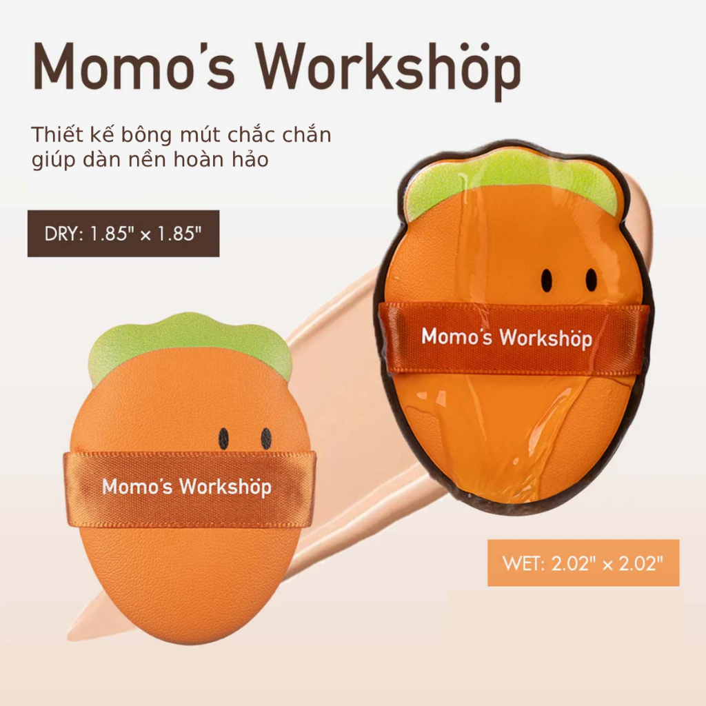 Bông Mút Tán Nền Cà Rốt Xinh Xắn Momo's Workshop Bento Buddies Geego All-Weather Puff - Carrot Crunch (2pcs)