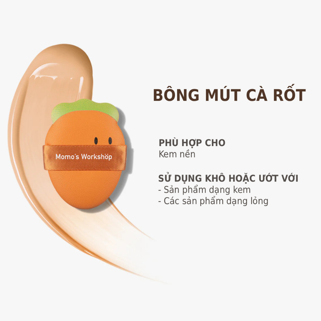 Bông Mút Tán Nền Cà Rốt Xinh Xắn Momo's Workshop Bento Buddies Geego All-Weather Puff - Carrot Crunch (2pcs)