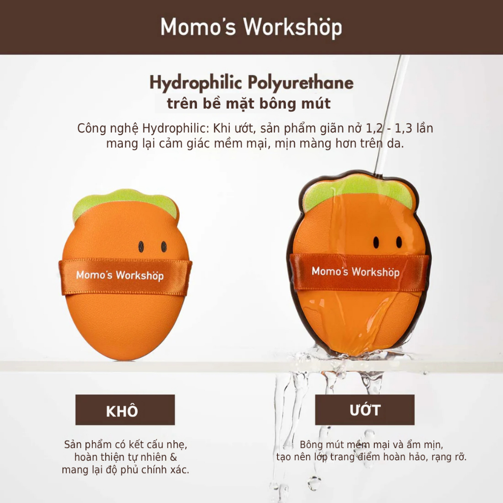 Bông Mút Tán Nền Cà Rốt Xinh Xắn Momo's Workshop Bento Buddies Geego All-Weather Puff - Carrot Crunch (2pcs)
