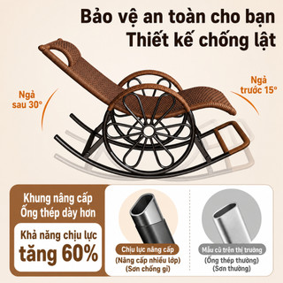 Ghế Bập Bênh Mây Nhựa Thư Giãn Có Gác Chân GUOGUO Ghế Lười Ban Công Khung Thép Chắc Chắn