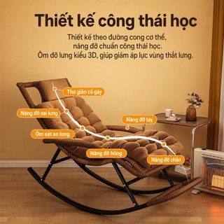 Ghế Bập Bênh Mây Nhựa Thư Giãn Có Gác Chân GUOGUO Ghế Lười Ban Công Khung Thép Chắc Chắn