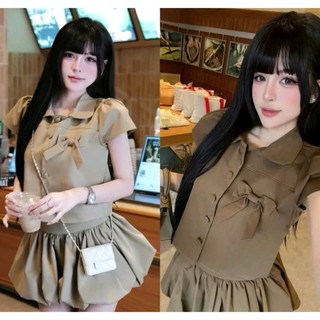 Sét 2 Món - Sét Áo Sơ Mi Cổ Sen Phối Chân váy Bí Xòe Siêu Xinh Cho Mùa Hè Nữ