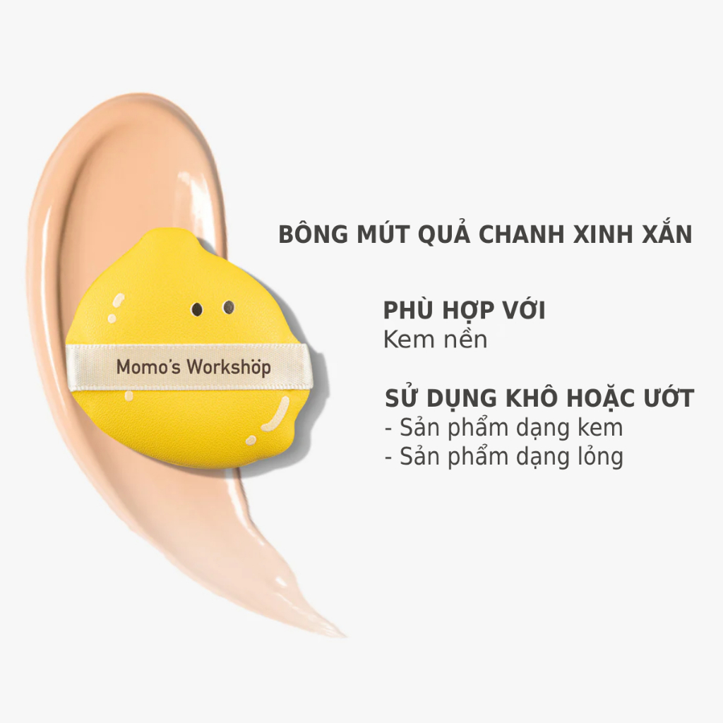 Bông Mút Tán Nền Thiết Kế Quả Siêu Mềm Mại Momo's Workshop Bento Buddies Geego All-Weather Puff - Lemon (2pcs)