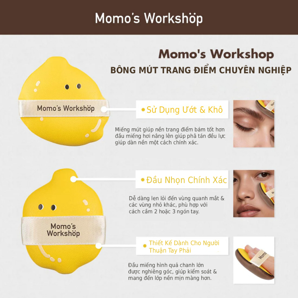 Bông Mút Tán Nền Thiết Kế Quả Siêu Mềm Mại Momo's Workshop Bento Buddies Geego All-Weather Puff - Lemon (2pcs)