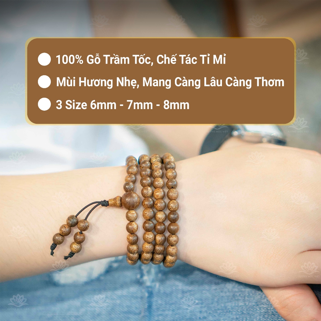 Vòng tay chuỗi trầm hương 108 hạt Trầm Tóc Vườn mang may mắn bình an tài lộc - Xưởng Mộc Việt